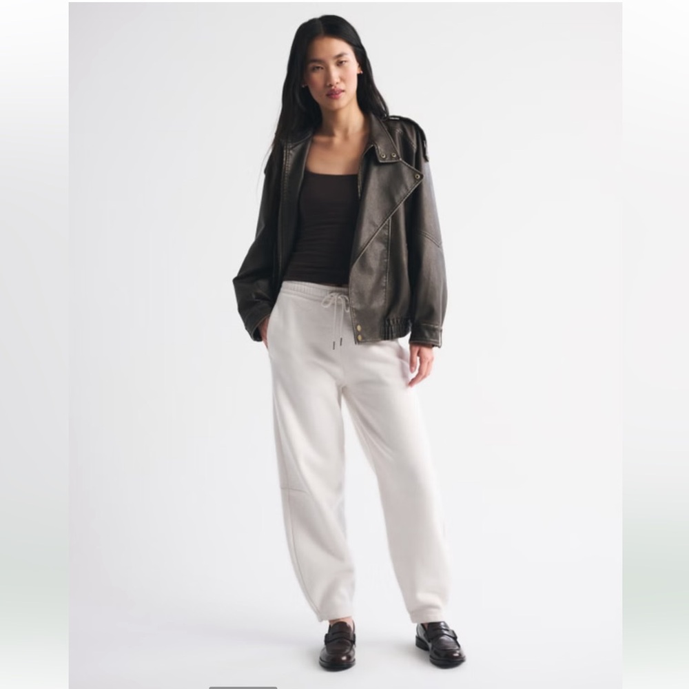 Abercrombie & Fitch High Rise Sunday Barrel  Tan Drawstring Waist Sweatpants, L - Picture 7 of 12